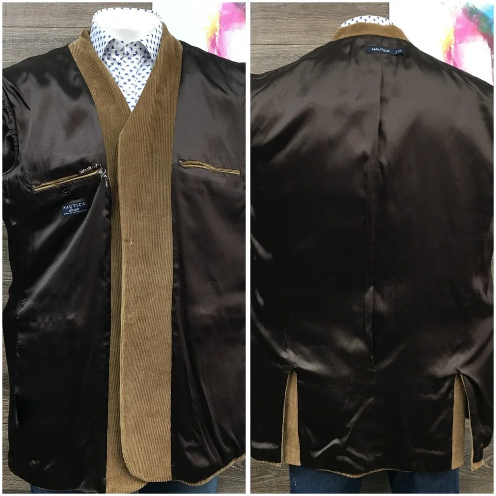 NAUTICA Men Corduroy Blazer Sport Coat Casual Jacket Size 2XL (48L) Suit (FLAWS)